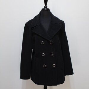 Calvin Klein Black Double Breasted Wool Blend Pea Coat (14P)
